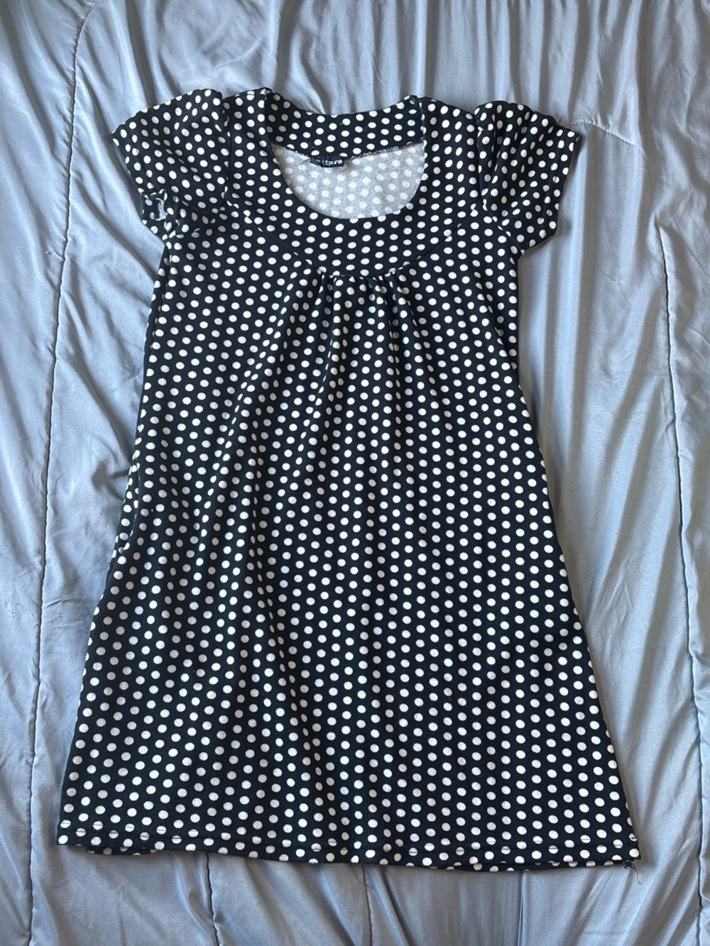 Girls Black and White Polka Dot Short Sleeve Dress